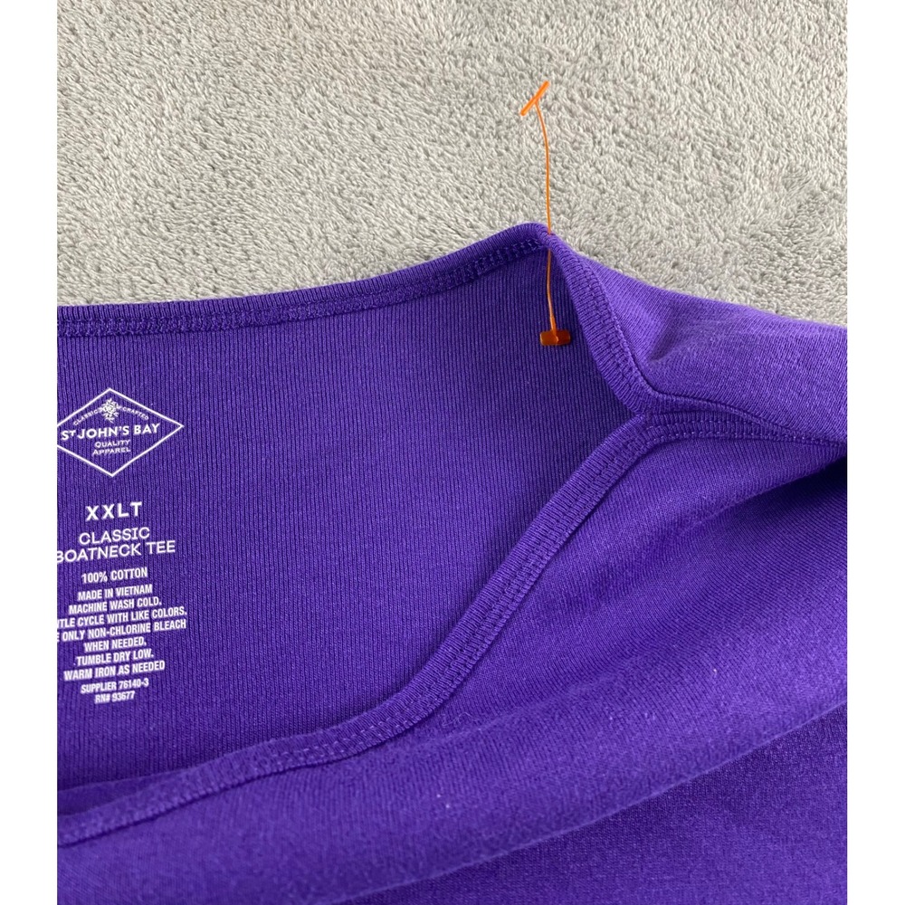 St. Johns Bay‎ Womens Purple Cotton Classic Boatneck Tee Elbow Sleeve XXLT Tall - Picture 3 of 8